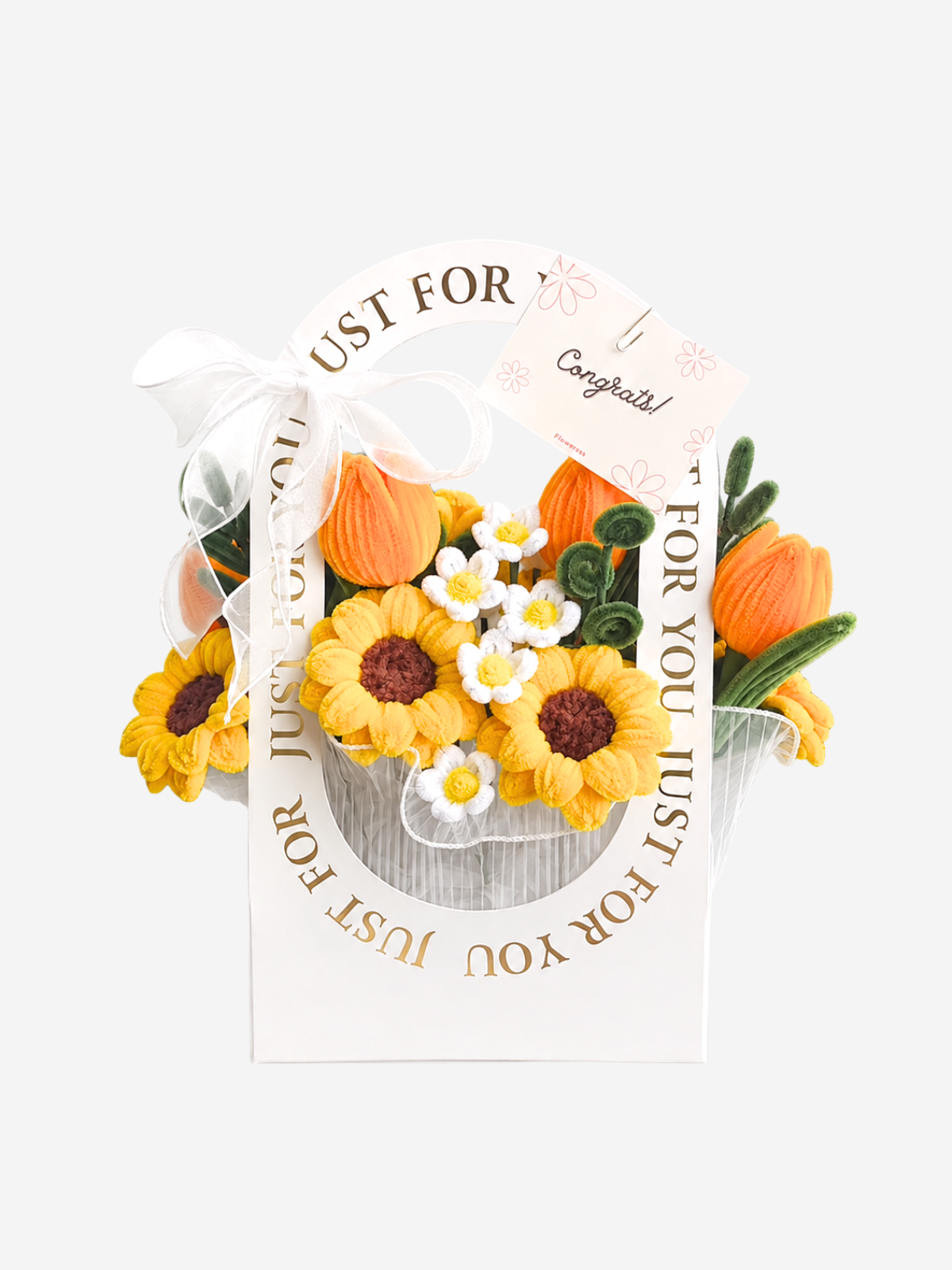Best Seller Sunflower Basket — handmade pipe cleaner flower (ดอกไม้ถักมือ) by Flowerest.bkk. ทานตะวันแสดสดใส กระเช้าสามารถวางตกแต่งห้องได้